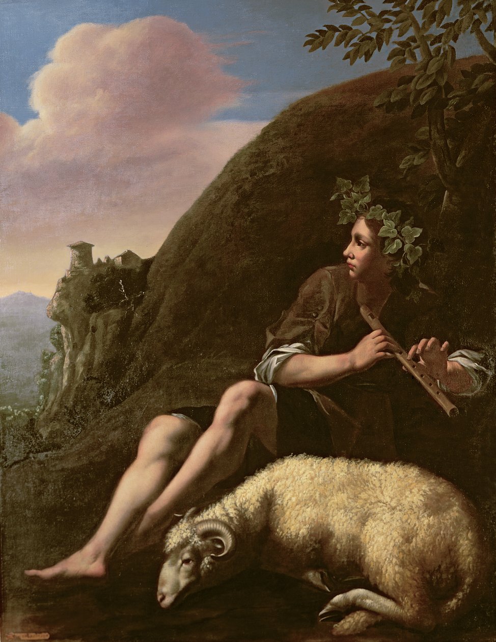 Pastorale, Hyrde og får (olie på lærred) (efter restaurering) af Jusepe de (follower of) Ribera