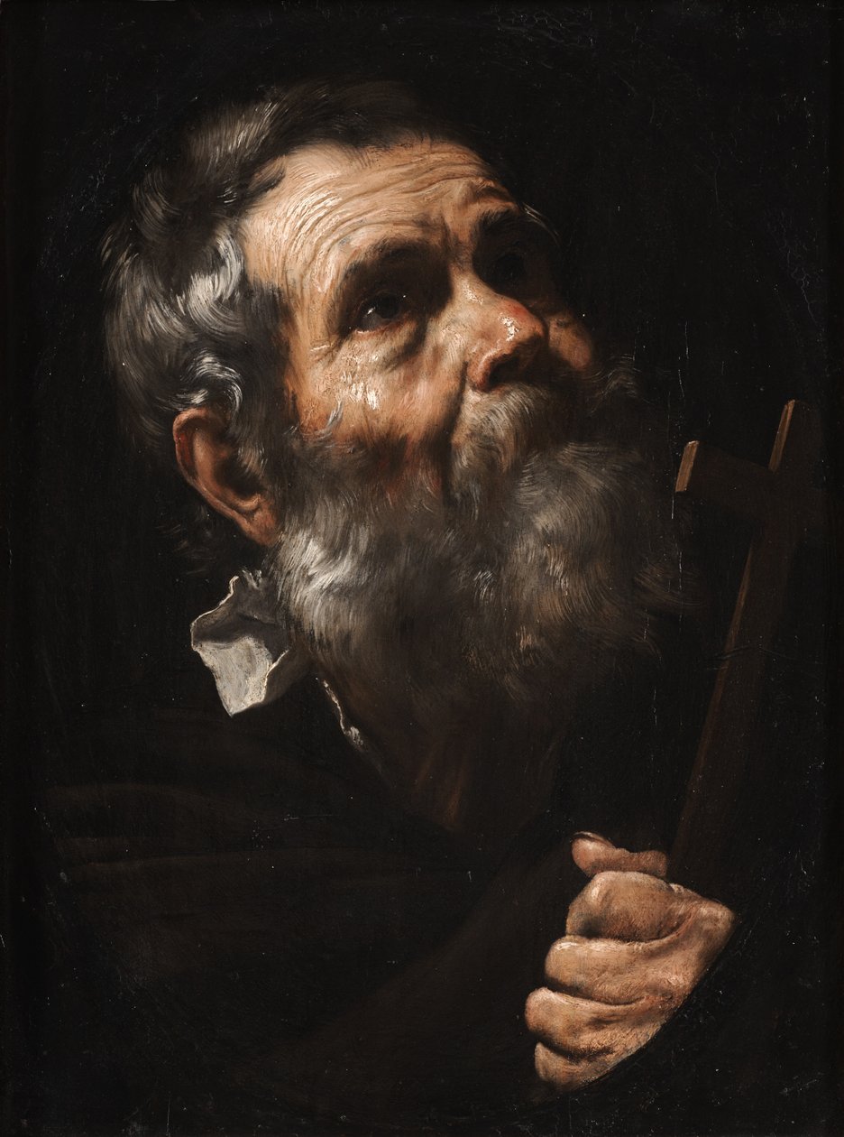 En helgen, der holder et kors af Jusepe de Ribera