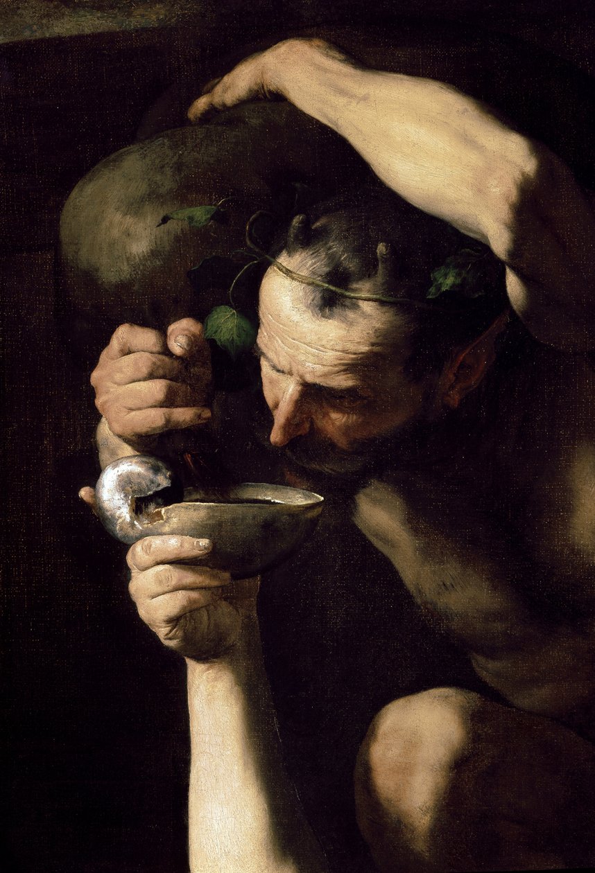 Drunken Silenus - The Drunk Silene (Detalje). Maleri af Jose (Joseph) af Ribera, af Spagnoletto (1591-1652) af Jusepe de Ribera