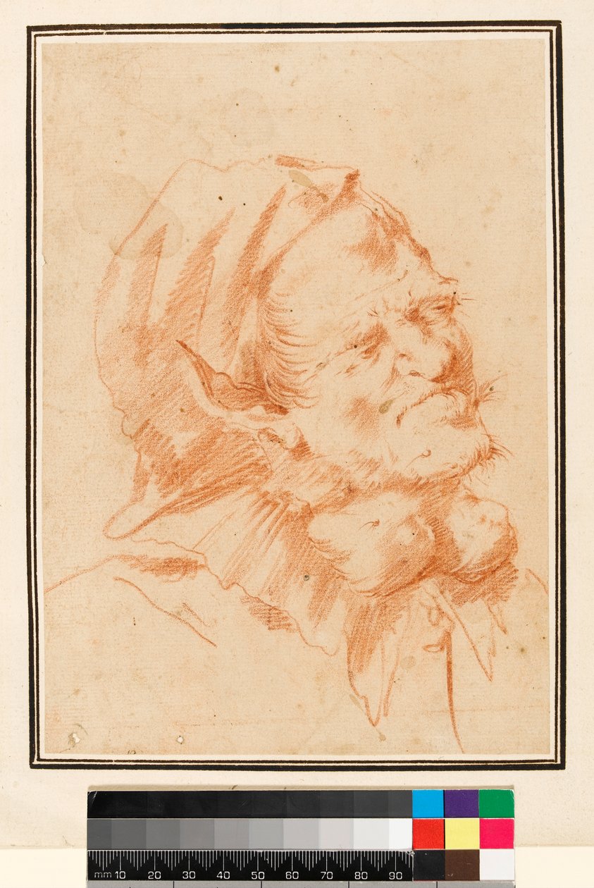 Grotesk hoved, mand med struma (rødt kridt) af Jusepe de Ribera