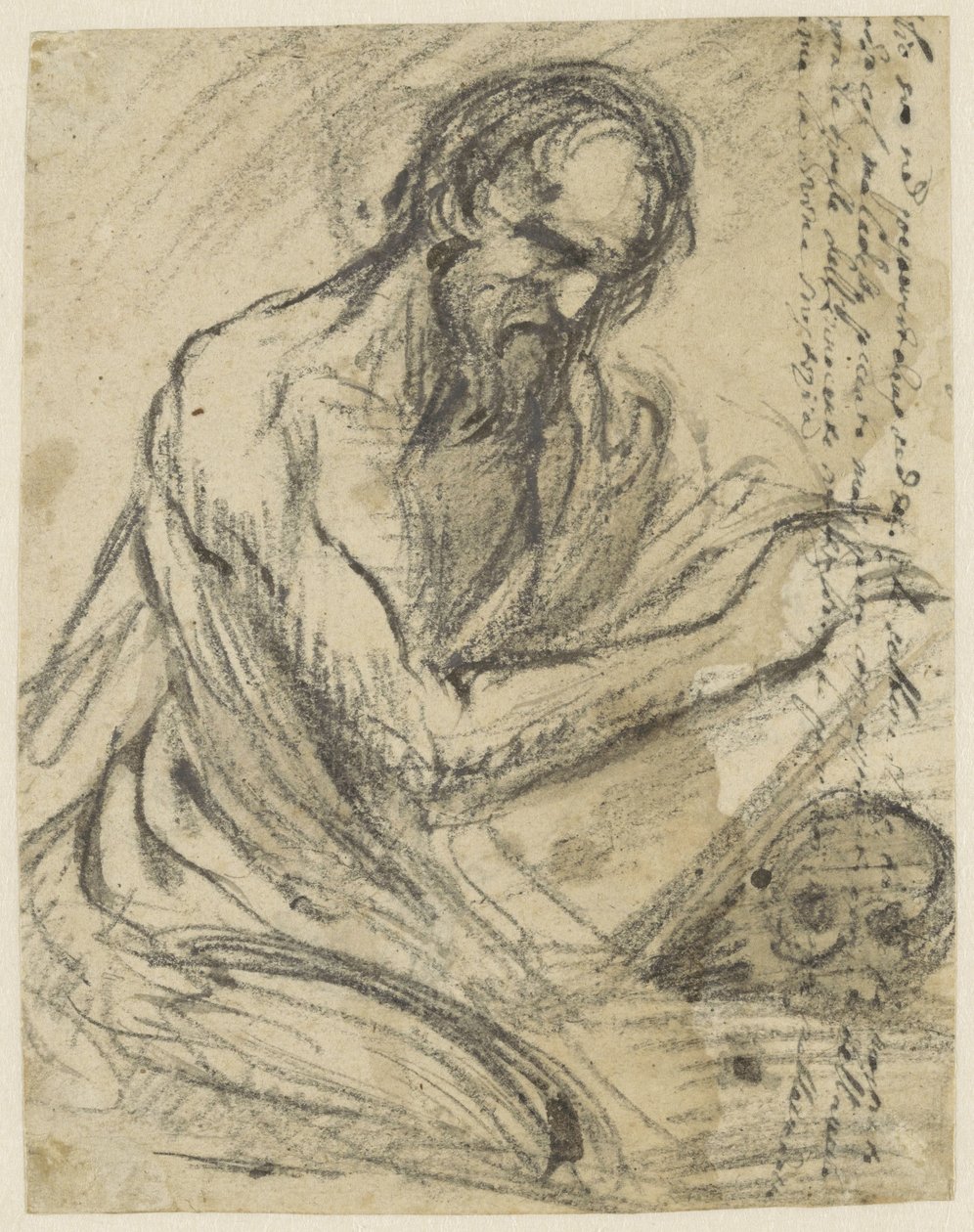 H. Hieronymus, skriver i en bog, han holder over et kranie af Jusepe de Ribera