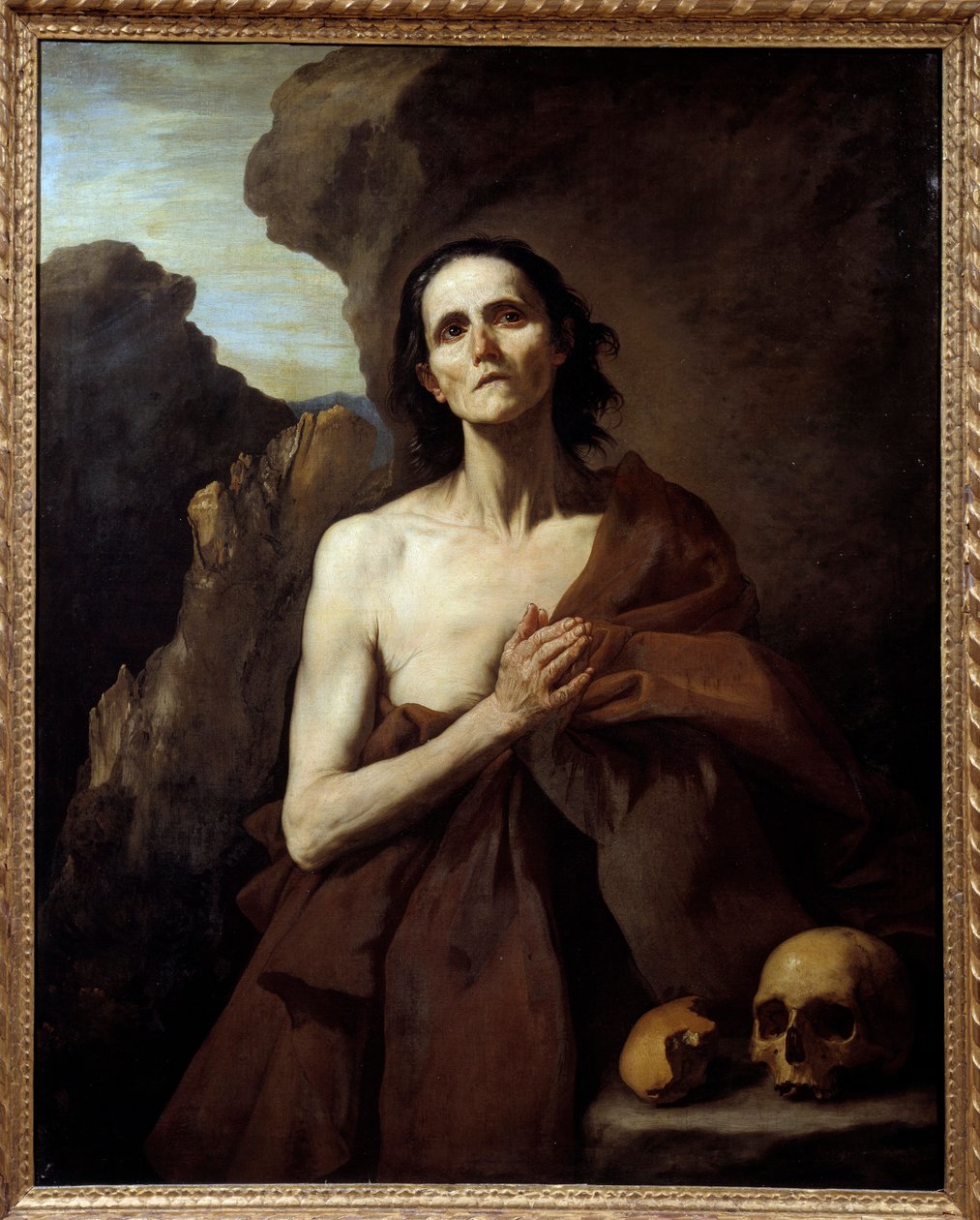 Portræt af Sankt Maria den egyptiske, Penitente i ørkenen Maleri (Vanita) af Jose de Ribera dit il Spagnoletto ""den spanske""" (1591-1652) af Jusepe de Ribera