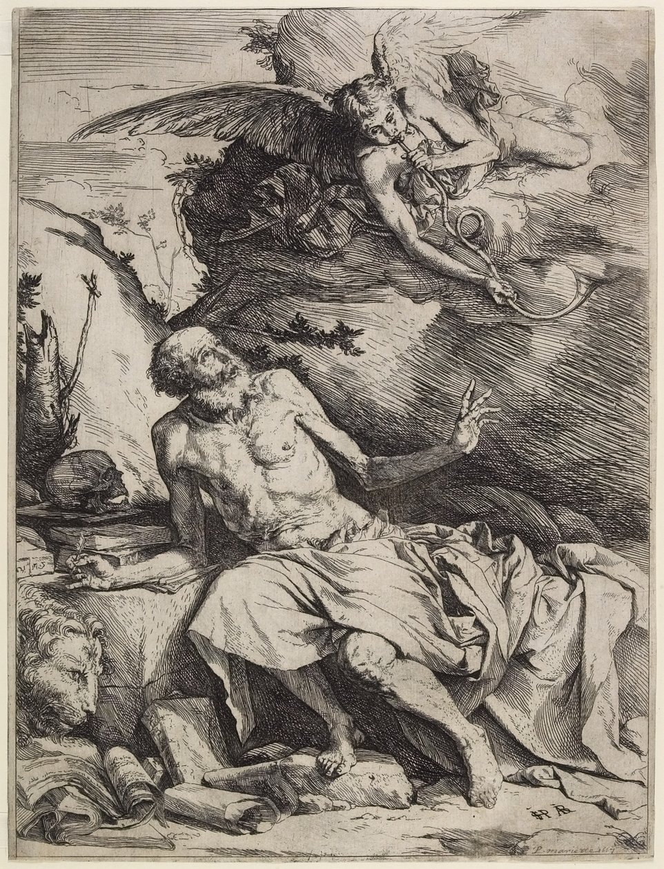 Sankt Hieronymus, der hører den sidste doms trompet, ca. 1621 af Jusepe de Ribera