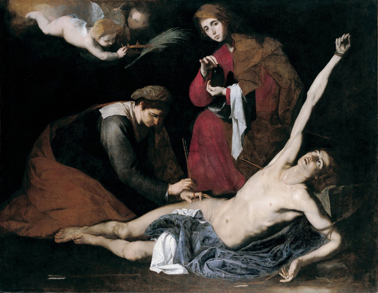 Sankt Sebastian helbredt af de hellige kvinder - Maleri af Jose de Ribera sagde il Spagnoletto ""spanieren"" (1591-1652), omkring 1621 af Jusepe de Ribera