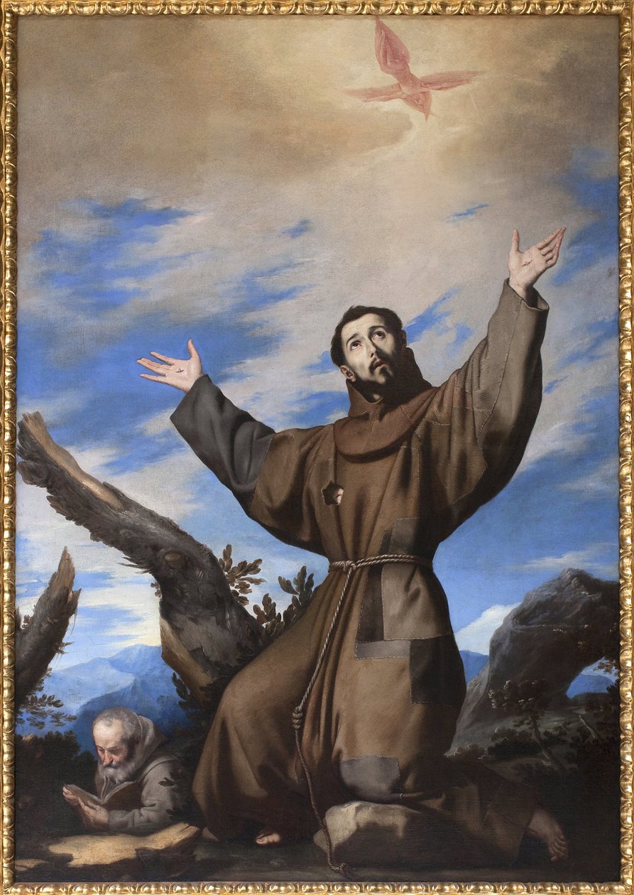Stigmatiseringen af den hellige Frans af Assisi. Maleri af værkstedet af Jose de Ribera dit il Spagnoletto "" den spanske"" (1591-1652), olie på lærred af Jusepe de Ribera
