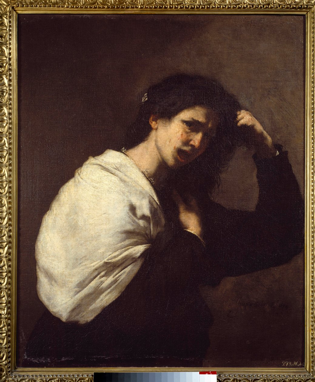 Kvinde river sig i håret Maleri af Jose de Ribera dit il Spagnoletto ""den spanske""" (1591-1652) af Jusepe de Ribera