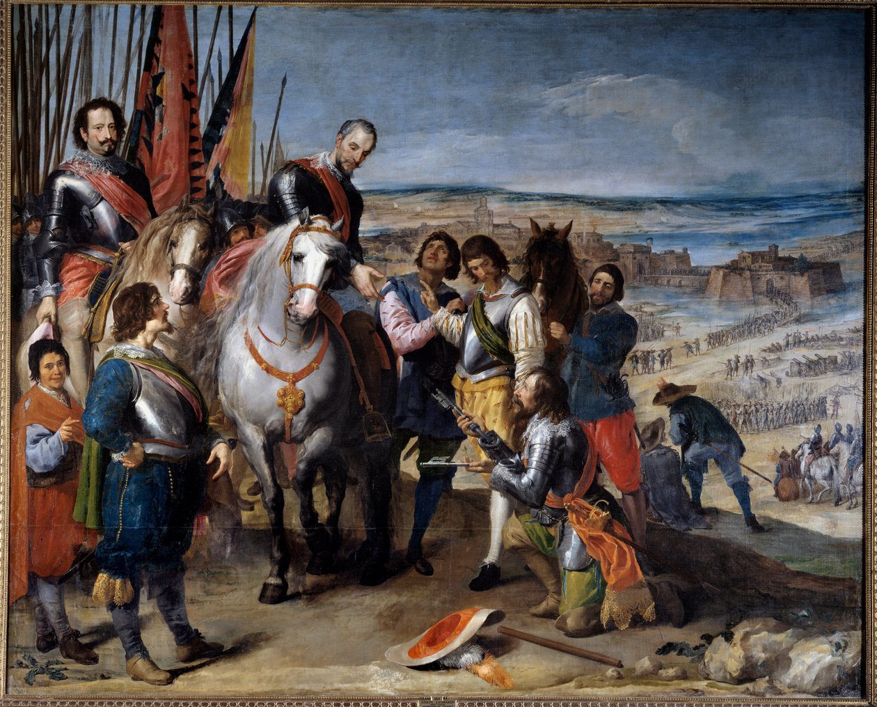 30-års krig (1618-1648). Den hollandske guvernør overrakte nøglerne til markisen af Balbases, Ambrosio de Spinola (1569-1630), som erobrede Juliers i 1622. Maleri af Jusepe Leonardo (1601-1656) af Jusepe or Jose (c.1605 1656) Leonardo