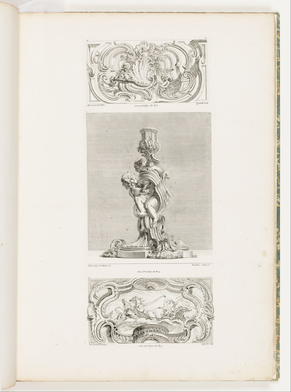 Ornament Panel med Shell Fountain flankeret af guirlander og voluter, pl. 22 i Oeuvre de Juste-Aurèle af Juste Aurèle Meissonnier