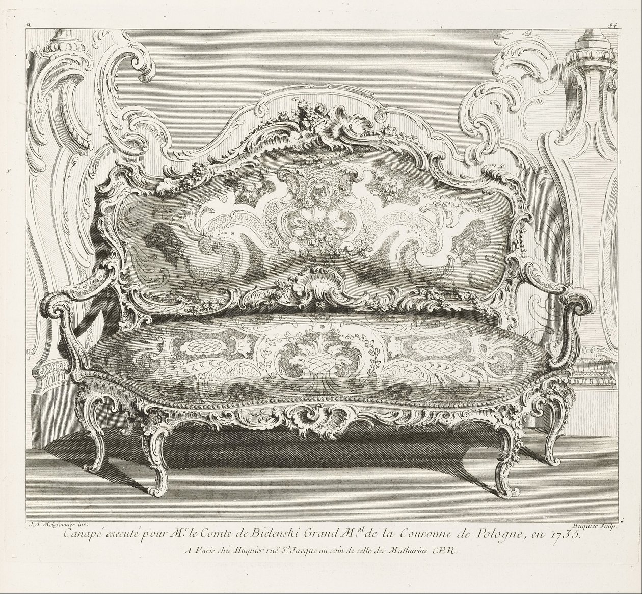 Sofa udført for greven af Bielinski stormand af den polske krone, 1735; Sofa udført for greven af Bielinski i 1735, 4. plade af Juste Aurèle Meissonnier