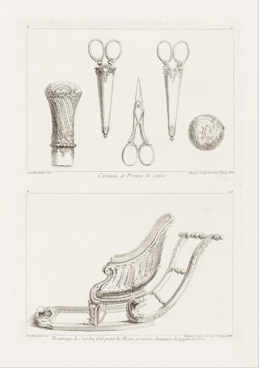 Design af saks og stangknop af Juste Aurèle Meissonnier