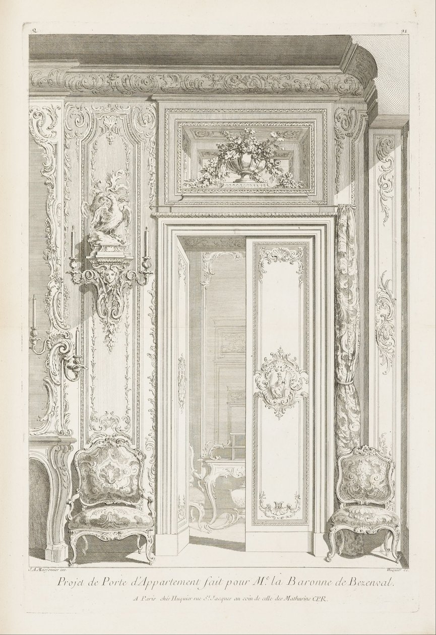 Apartment Door Project lavet til M.e la Baronne de Bezenval.; Dørprojekt til Madame de af Juste Aurèle Meissonnier