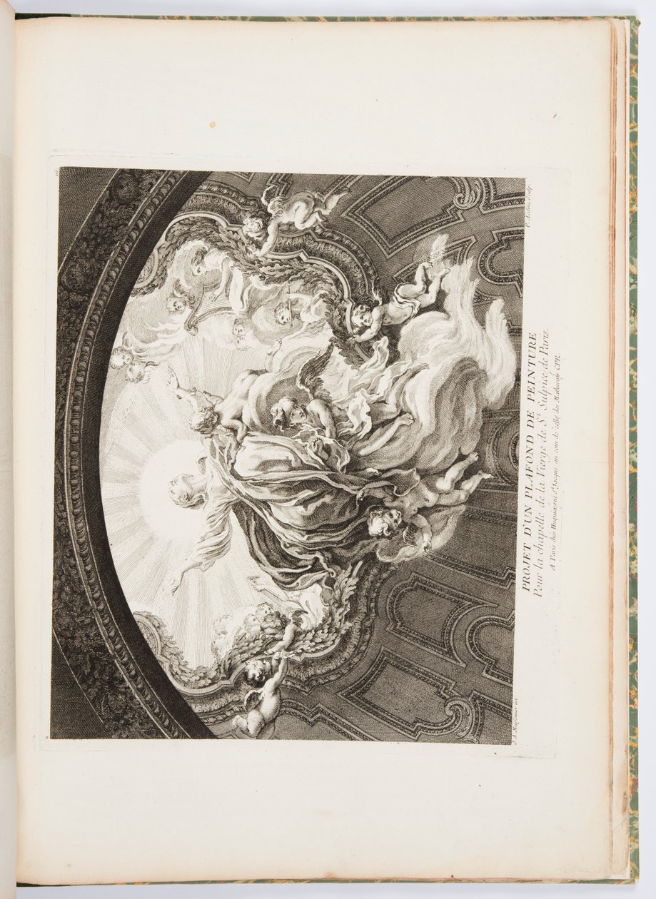 Design til malet loft til kapellet af Jomfruen St. Sulpice af Paris, plade 105, i Oeuvres de Juste-Aurèle Meissonnier (værker af Just-Aurèle Meissonnier) af Juste Aurèle Meissonnier
