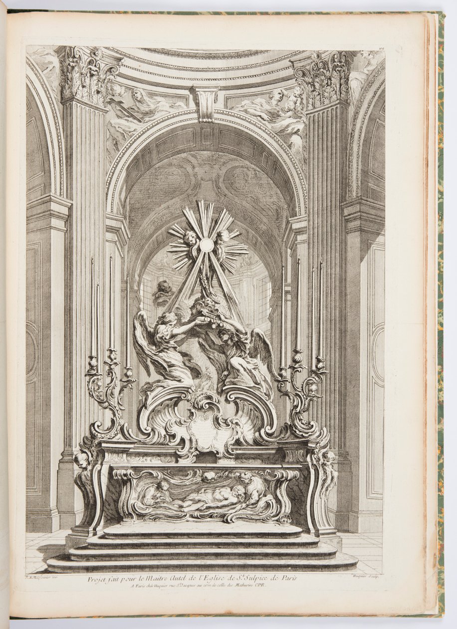 Design til mesteralteret i kirken St. Sulpice de Paris, plade 109, i Oeuvres de Juste-Aurèle Meissonnier (værker af Juste-Aurèle Meissonnier) af Juste Aurèle Meissonnier