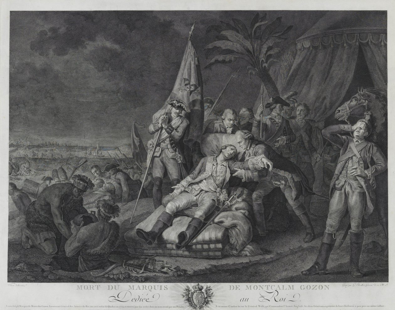 Marquis de Montcalm Gozons død (gravering) af Juste Chevillet