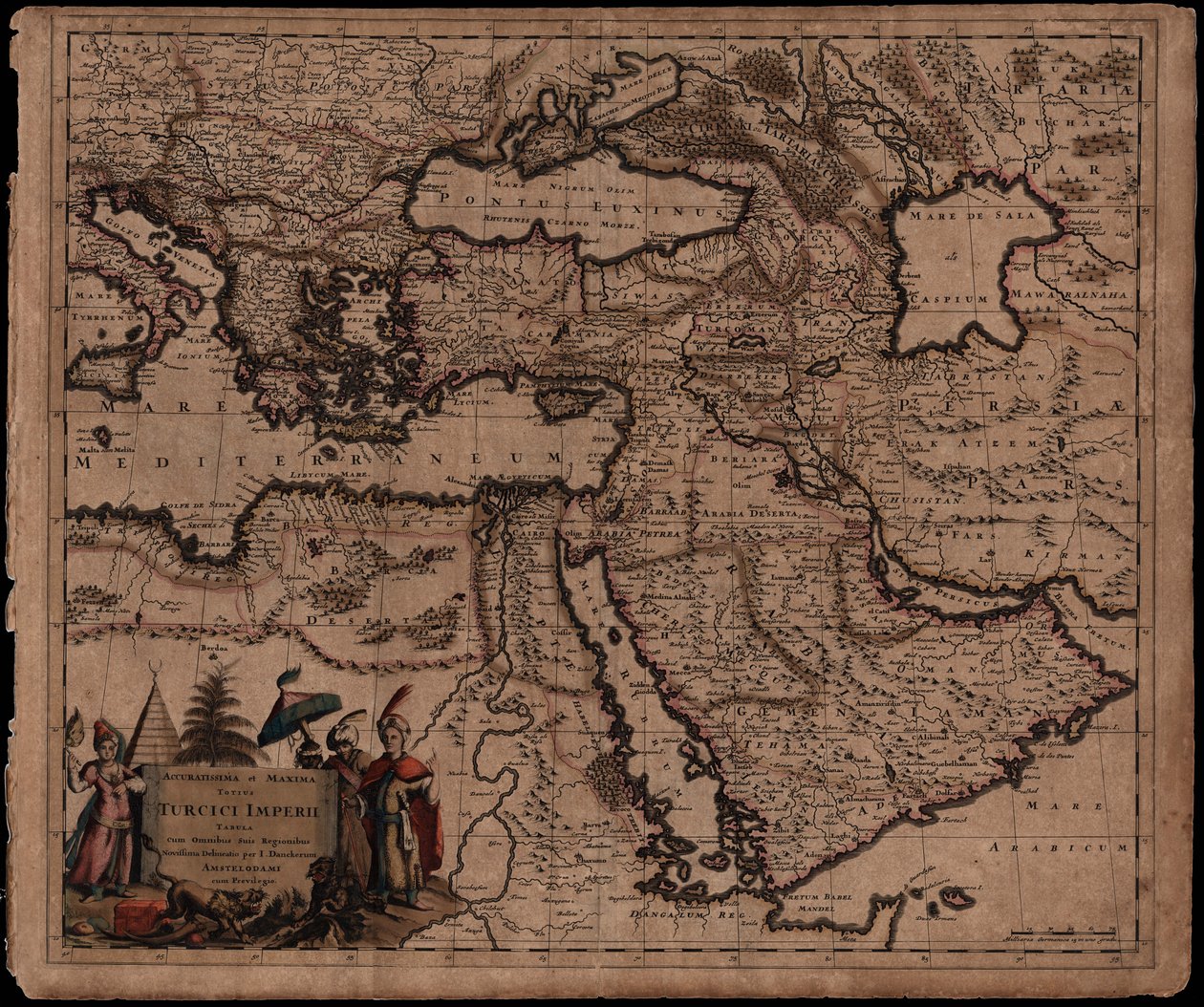 Et kort over tyrkiske besiddelser inklusive Egypten og Grækenland af Justus Danckerts