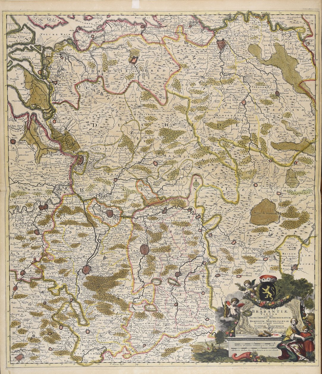 Ducatus Brabantiae tabula : continens Sacri imperii Marchionatum et Dominium Mechliniense / de novo accurate emendata per Iustinum Danckerum. af Justus Danckerts