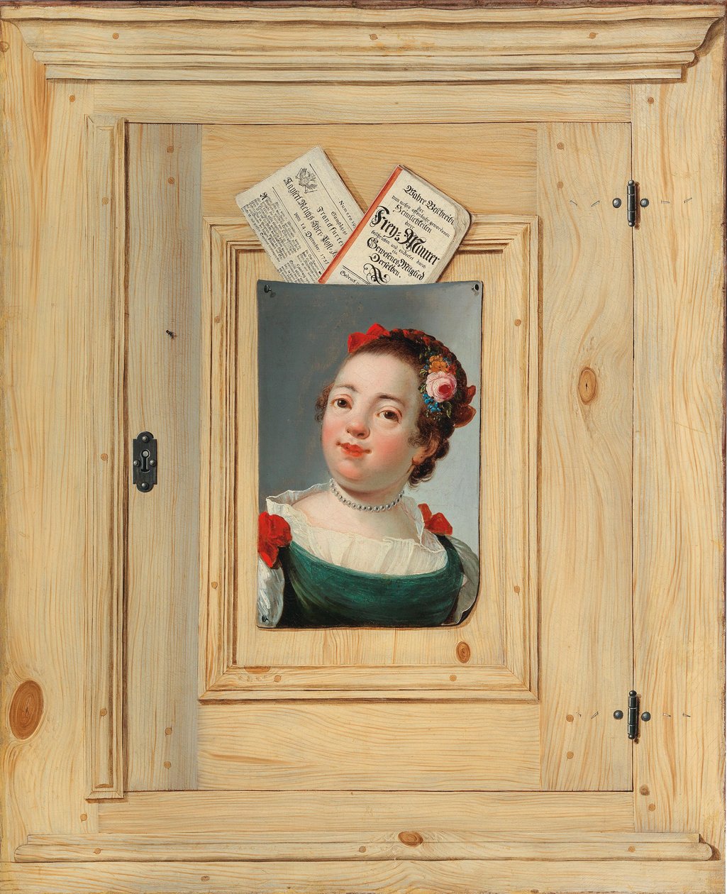 Trompe loeil med portræt af en ung kvinde, 1755. af Justus Juncker