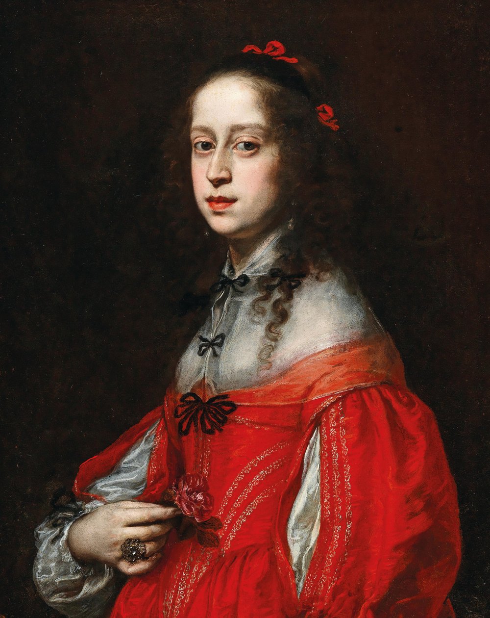 Portræt af Maria Leopoldine af Østrig-Tyrol 1632-1649, kejserinde af Det Hellige Romerske Rige. af Justus Sustermans
