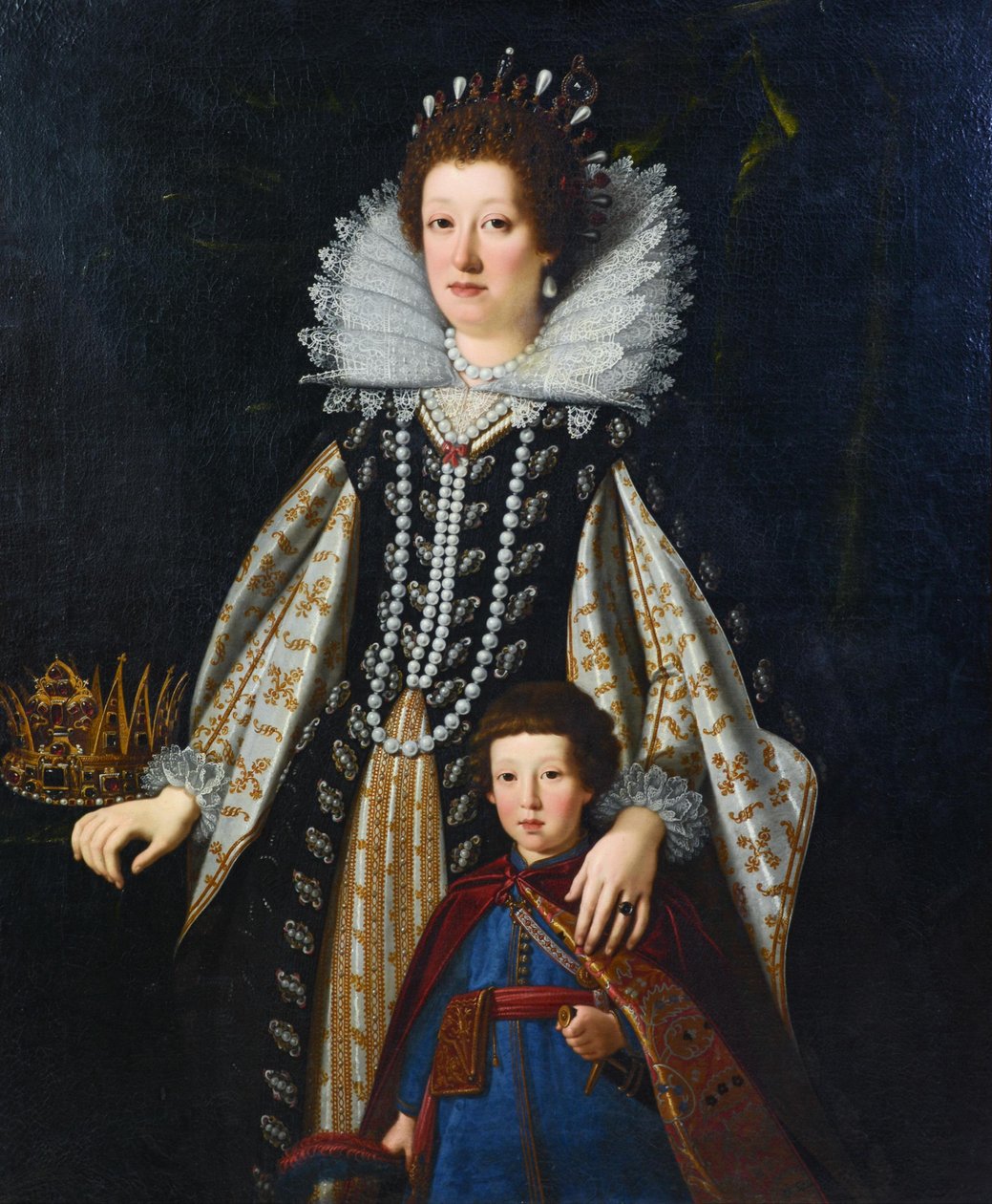 Portræt af Maria Maddalena af Østrig og hendes søn Ferdinando i polsk klædedragt af Justus Sustermans