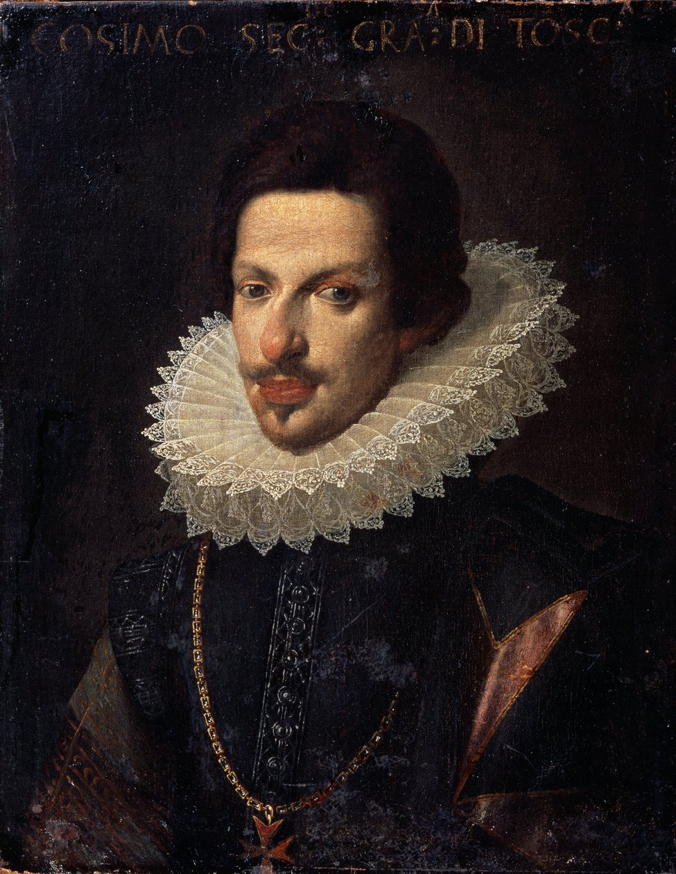 Portræt af storhertug af Toscana Cosimo II de Medici (1590-1621) (Portræt af storhertug af Toscana Cosimo (Cosme) II de Medici). Maleri af Justus Suttermans (1597-1681). Olie på lærred, 65 x 50 cm. Flamsk skole i det 16.-18. århundrede. Statsmuseet H af Justus Suttermans