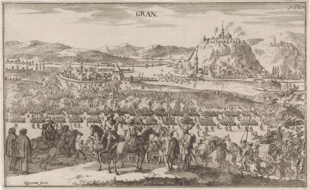 Slag bij Párkány i 1683 Gran (titel på objekt) af Justus van den Nijpoort
