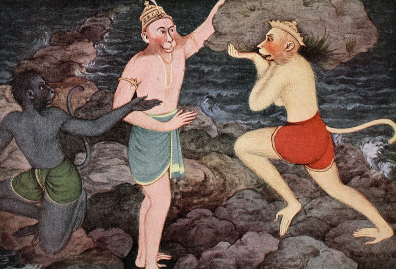 Bygning af Ramas bro, 1913. af K Venkatappa