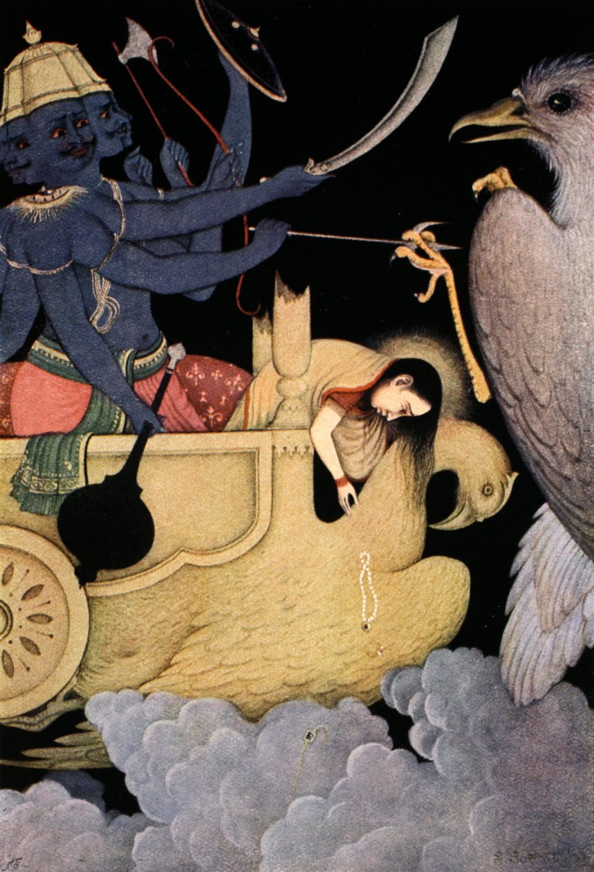 Ravana kæmper med Jatayu, 1913. af K Venkatappa