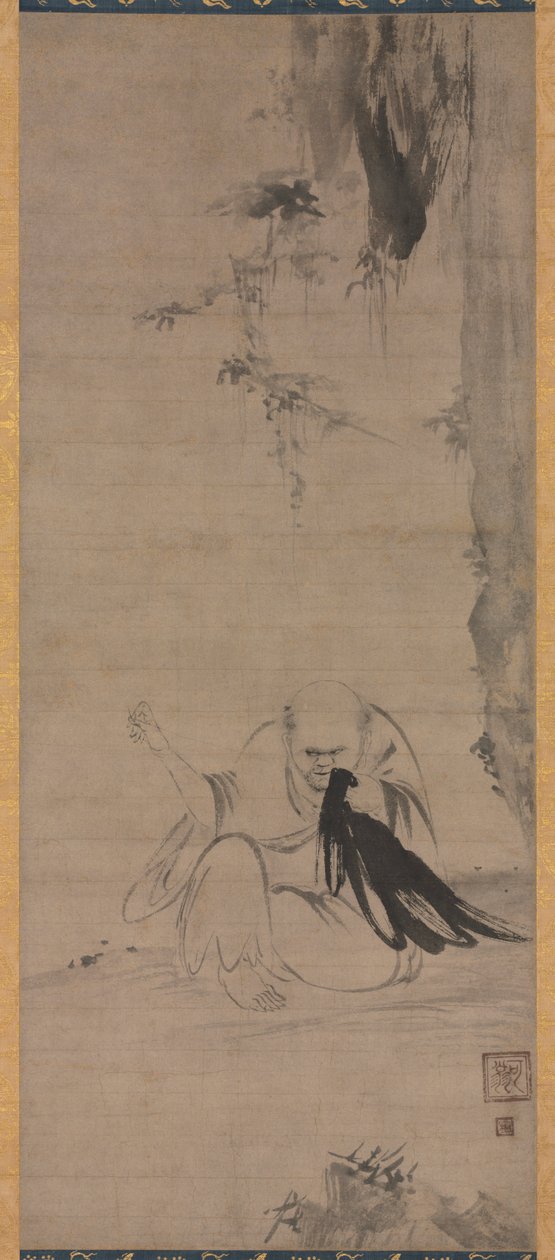 Munken reparerer tøj i morgensolen Choyo Hotetsu, ca. 1350 eller tidligere. af Kaō