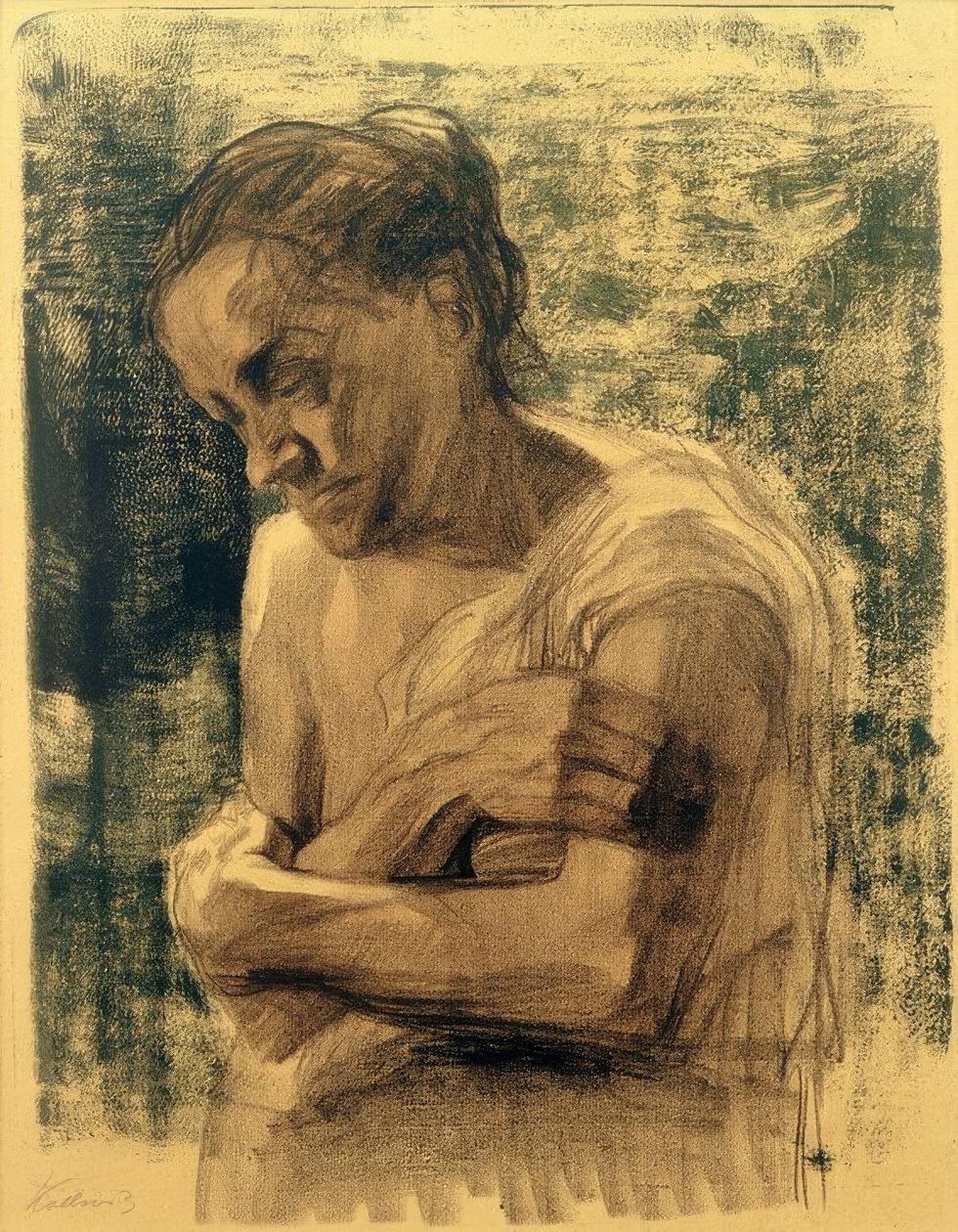 K. Kollwitz, halvlang figur af en kvinde med foldede arme af Käthe Kollwitz