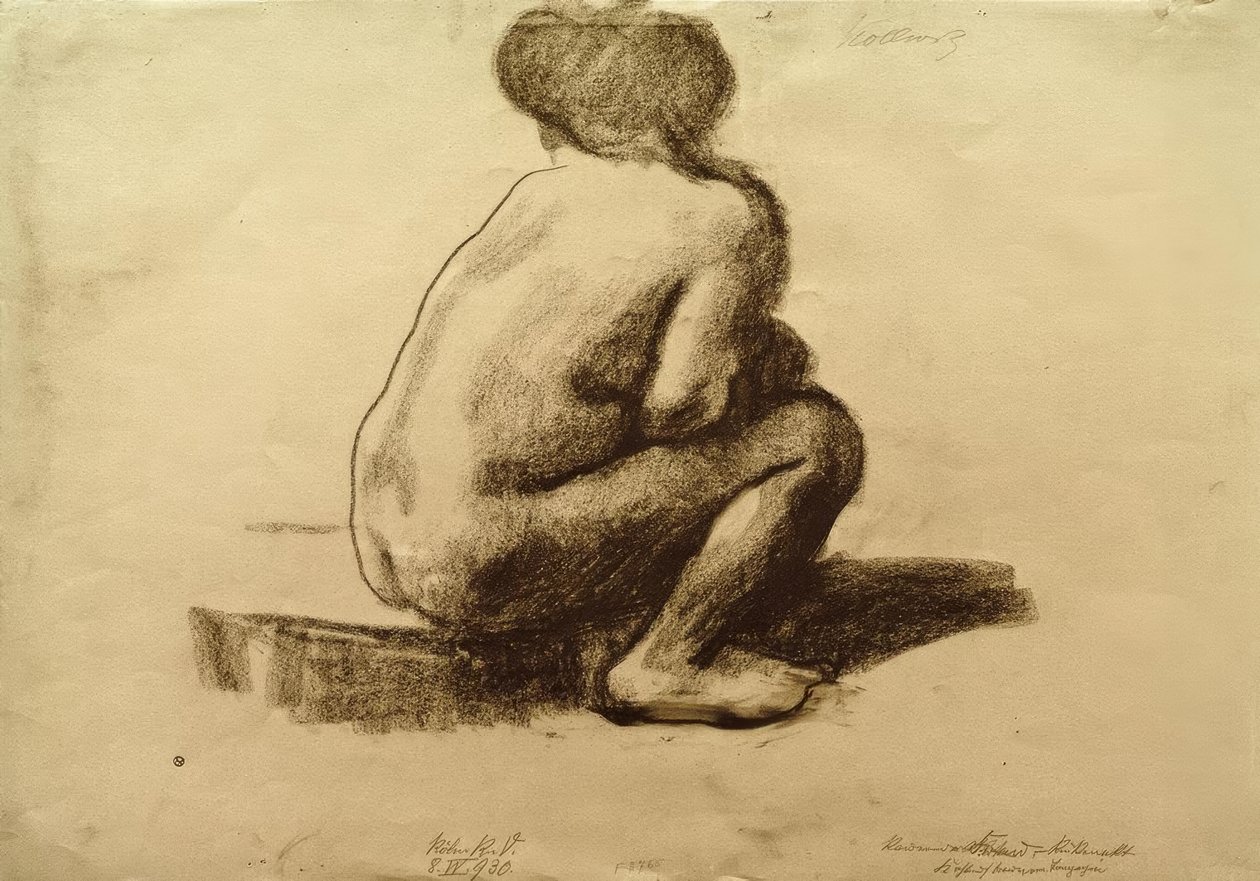 Siddende kvindelig nøgen bagfra af Käthe Kollwitz