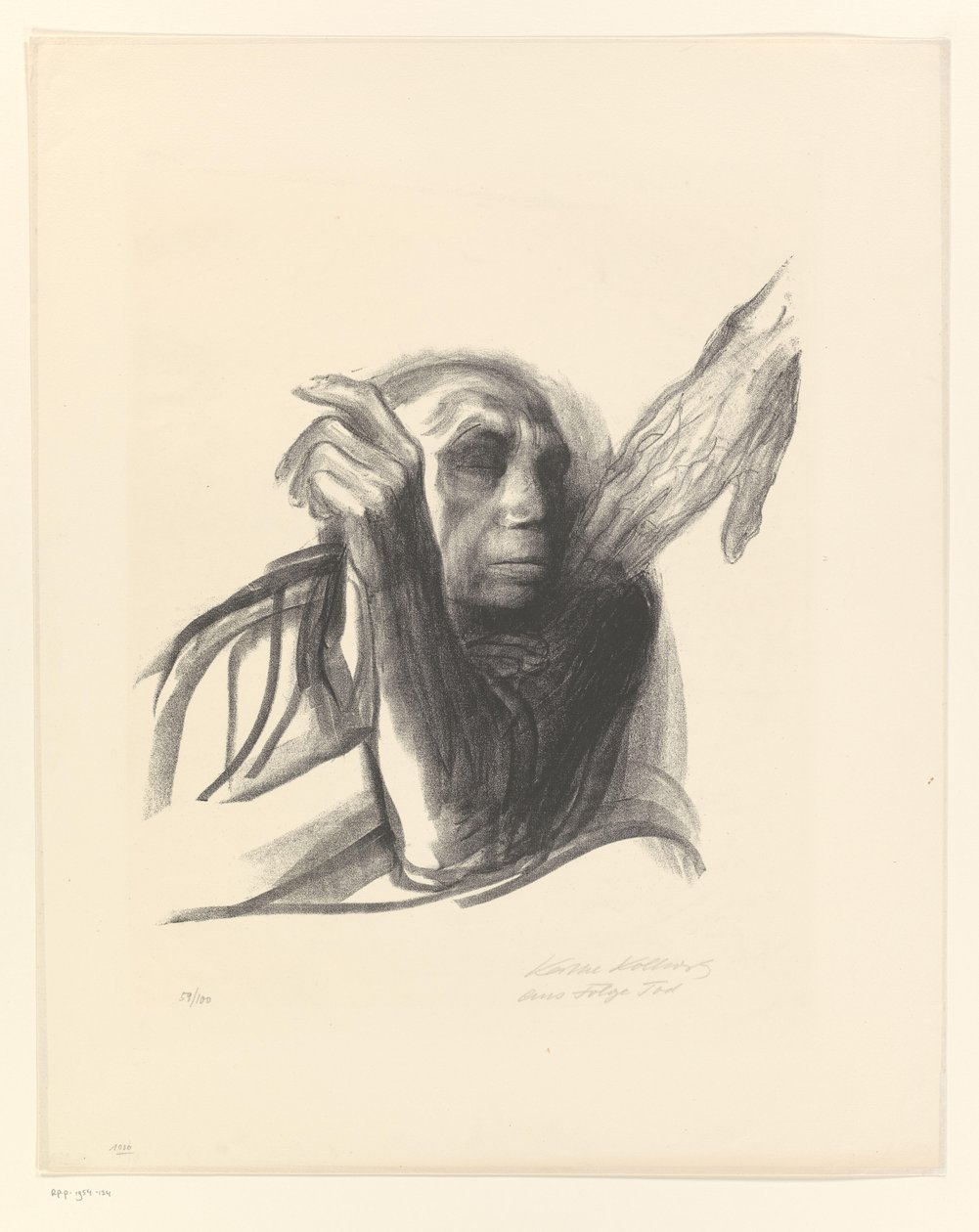 Käthe Kollwitz som gammel kvinde med hånden på skulderen Ruf des Todes (original titel) Death (serietitel) Tod (original serietitel) af Käthe Kollwitz (signed by artist)