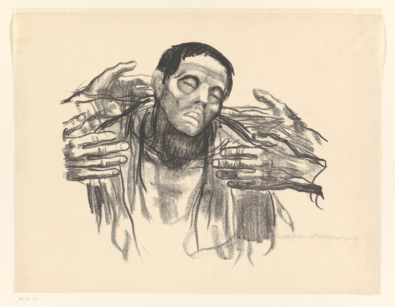 Mand og fire hænder Halvt Rusland (original titel) af Käthe Kollwitz (signed by artist)