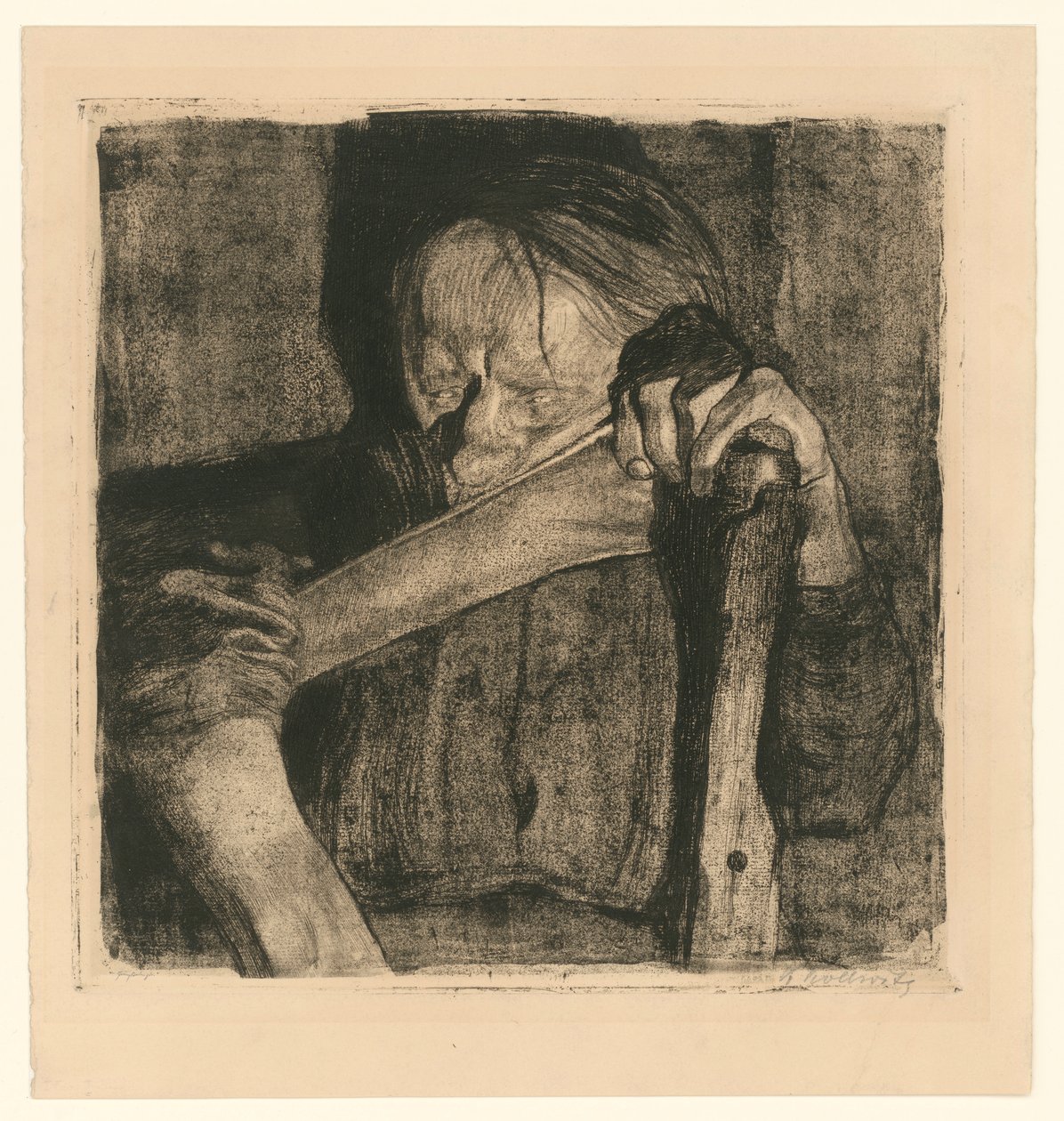 Under hamringen (blad 3 fra »Bauernkrieg«, 5. udgave) af Käthe Kollwitz