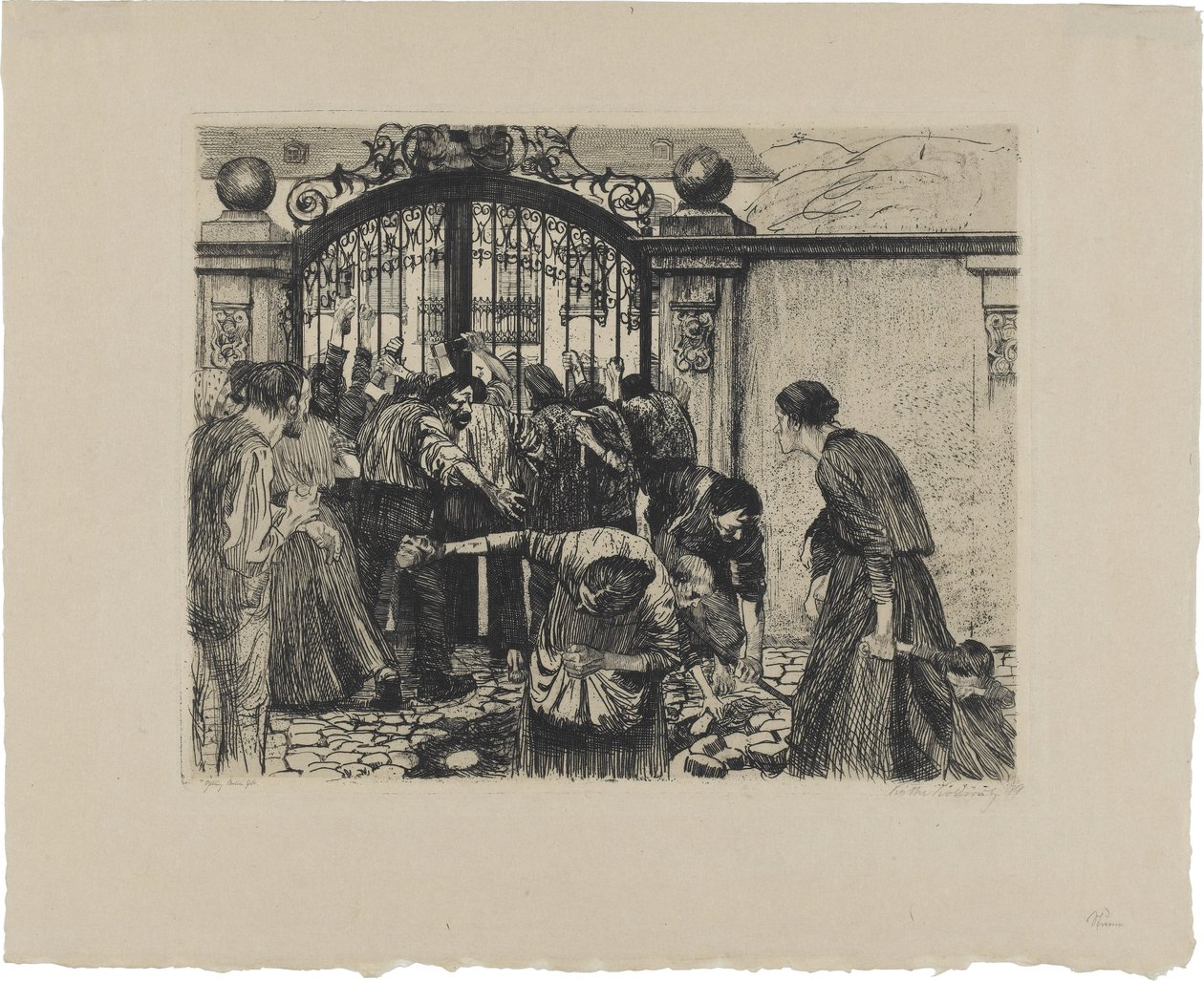 Et væveroprør, blad 5: Storm af Käthe Kollwitz