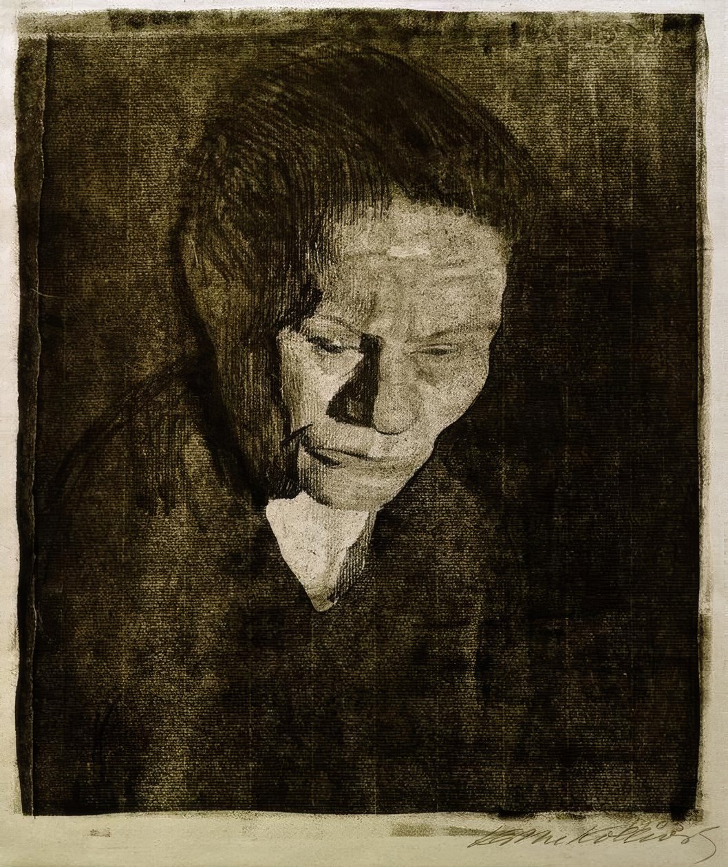 Sænket kvindehoved af Käthe Kollwitz