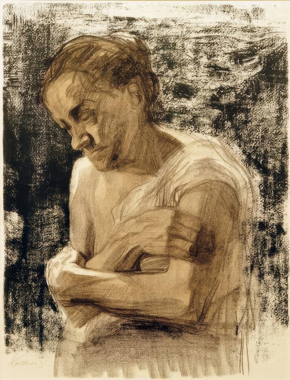 Halvfigur af en kvinde med korslagte arme af Käthe Kollwitz