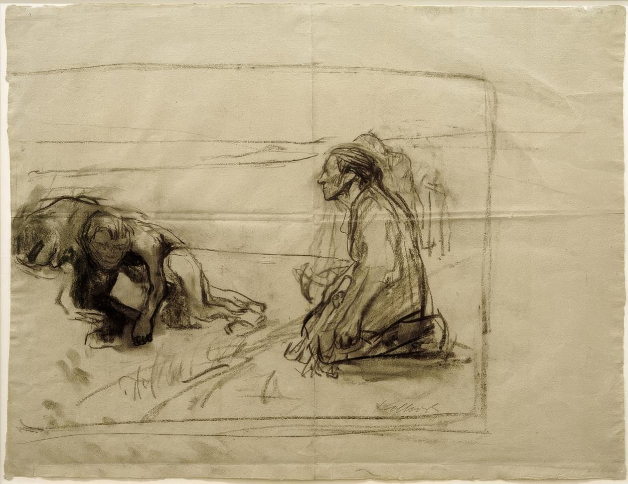 K. Kollwitz, Studie om Pflüger (plovmand med knælende kone) af Käthe Kollwitz