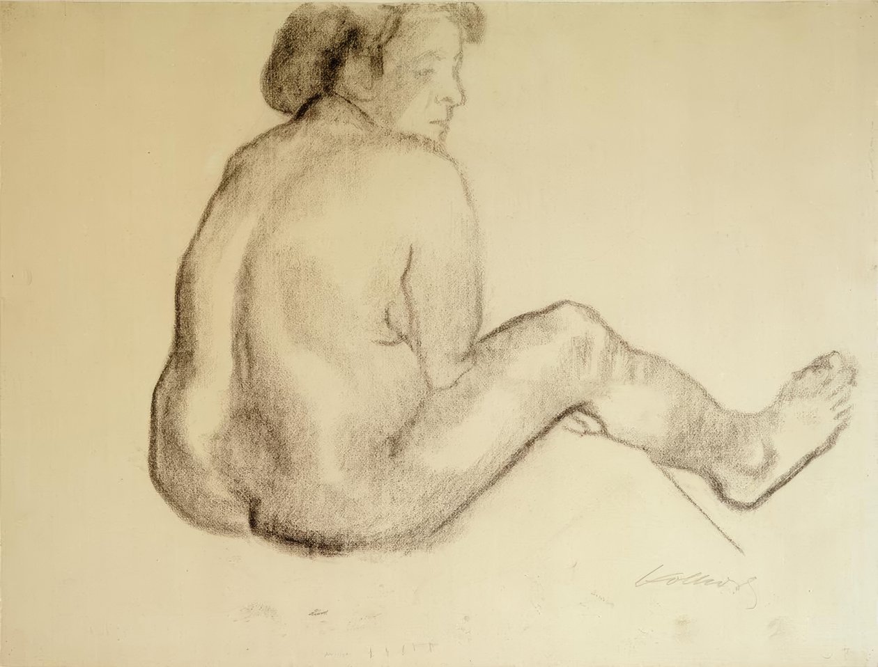 Käthe Kollwitz, siddende kvindelig nøgen bagfra til højre af Käthe Kollwitz