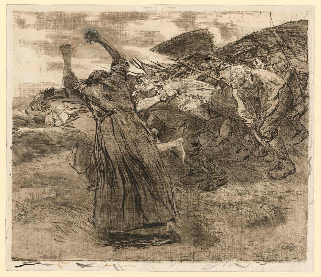 Udbrud (blad 5 fra «Bondekrigen», 5. tilstand) af Käthe Kollwitz