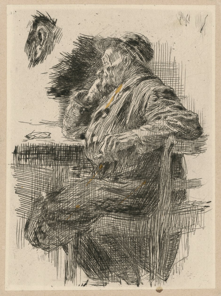 Mand siddende ved et bord af Käthe Kollwitz
