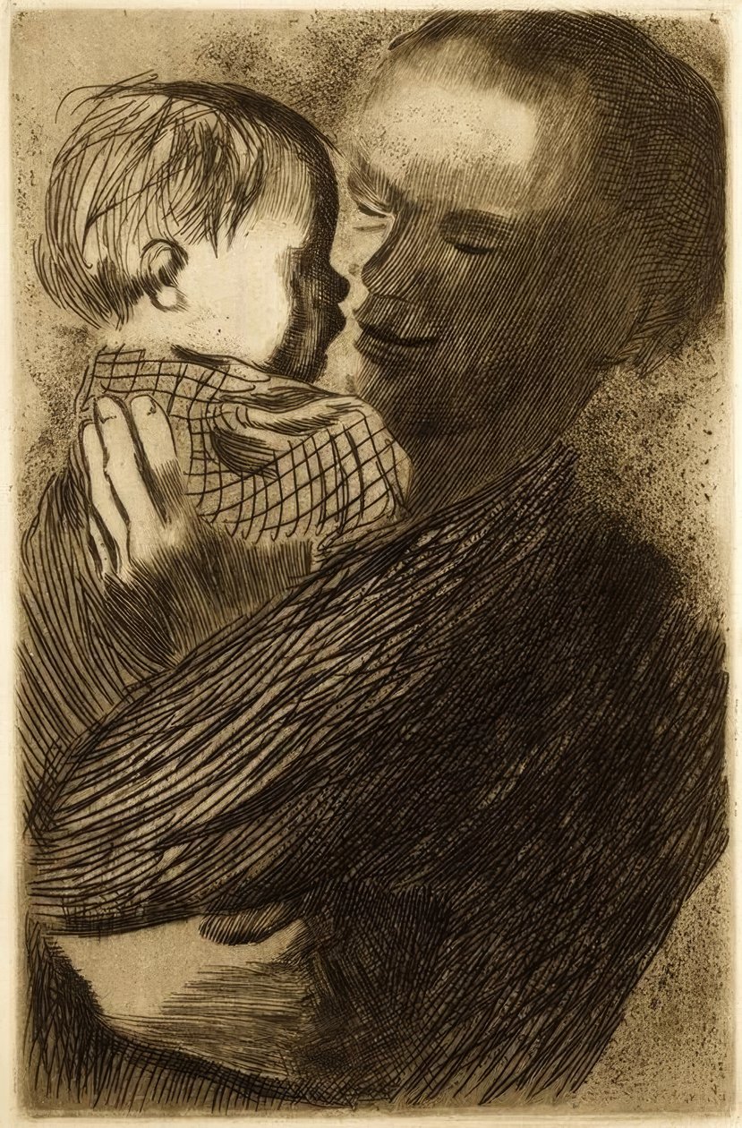 Mor med et barn i armene af Käthe Kollwitz