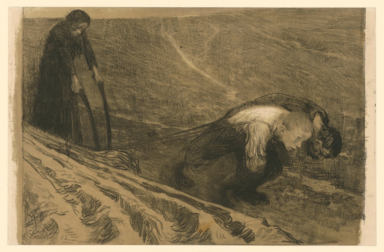 Plovtrækker og kvinde (forkastet version til blad 1 fra »Bauernkrieg«, 1. udgave) af Käthe Kollwitz