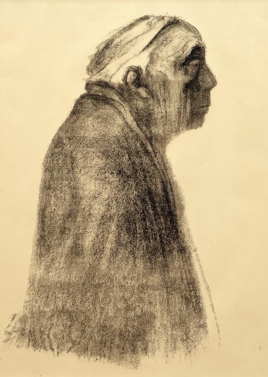 Selvportræt i profil til højre af Käthe Kollwitz