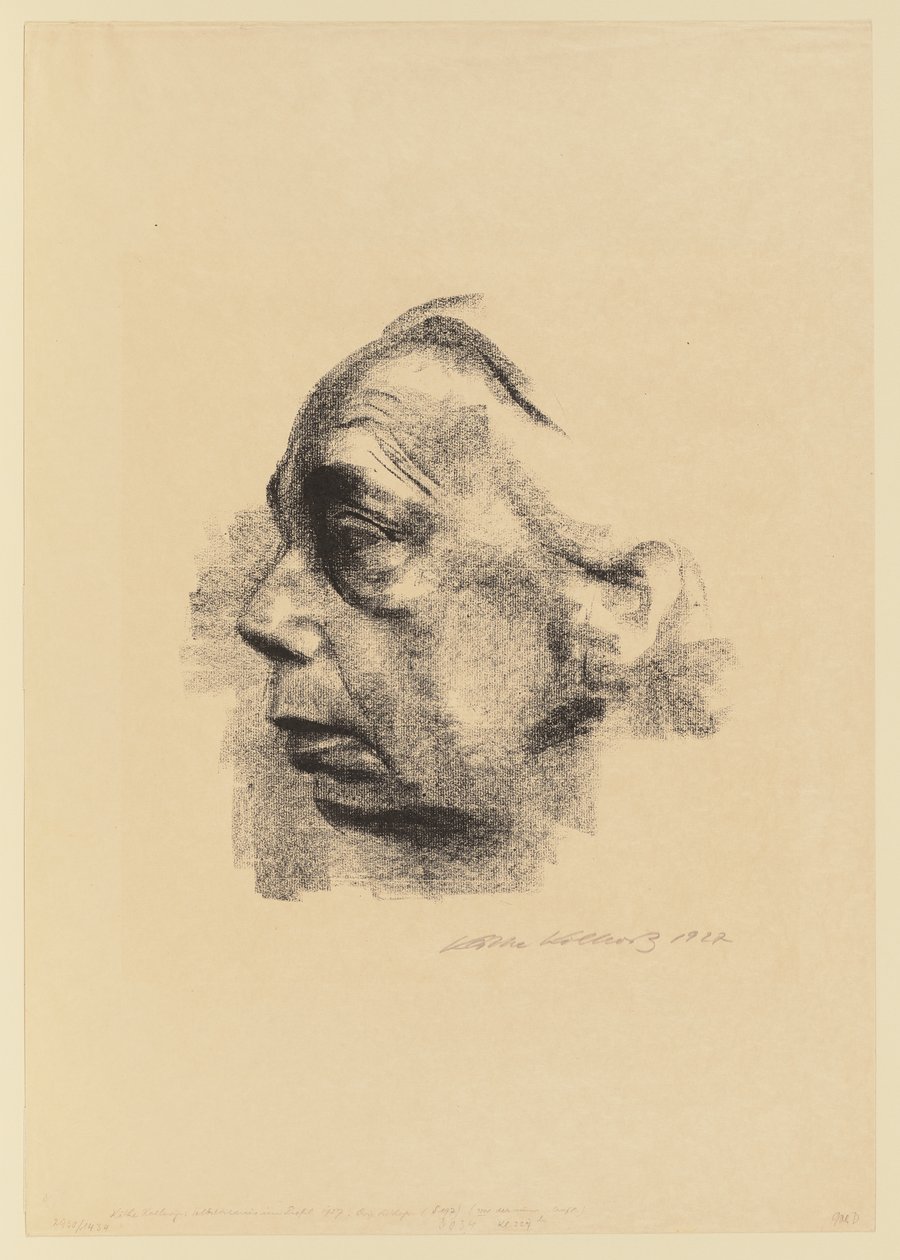 Selvportræt i profil af Käthe Kollwitz