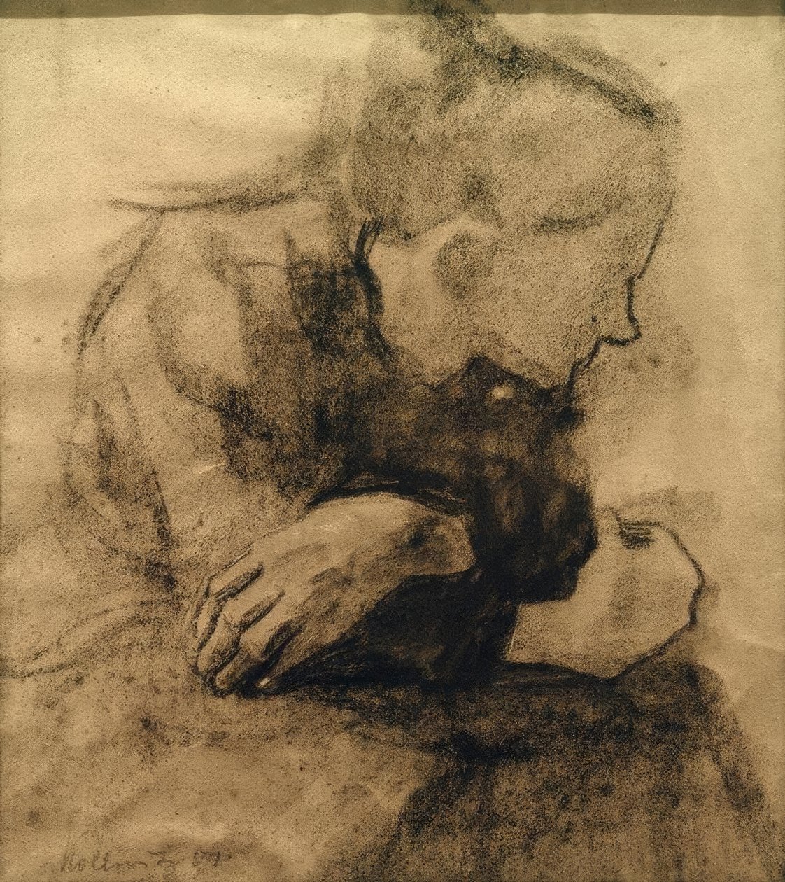 Siddende arbejder kvinde af Käthe Kollwitz