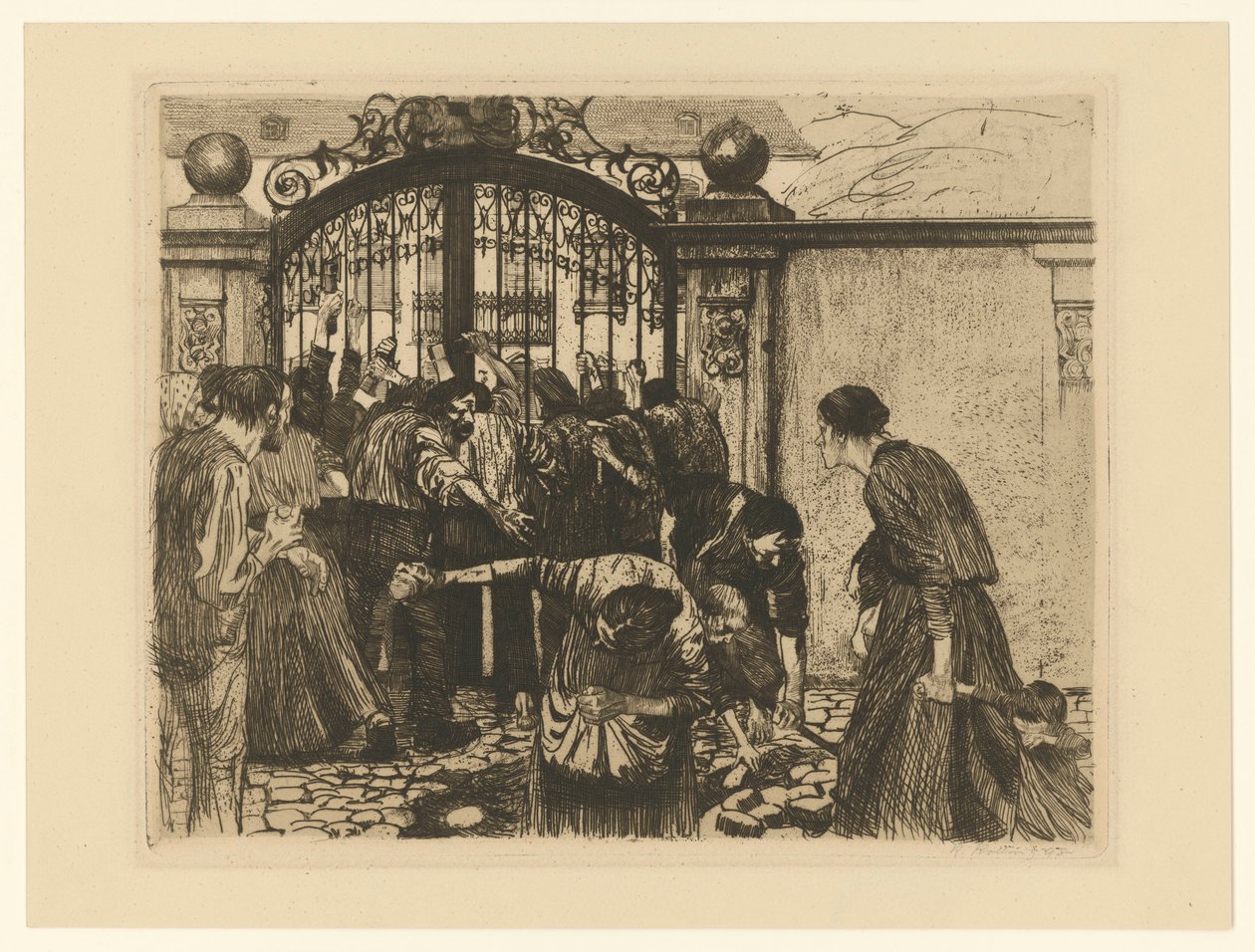 Stormløb (blad 5 fra „Et væveroprør“, 2. tilstand) af Käthe Kollwitz