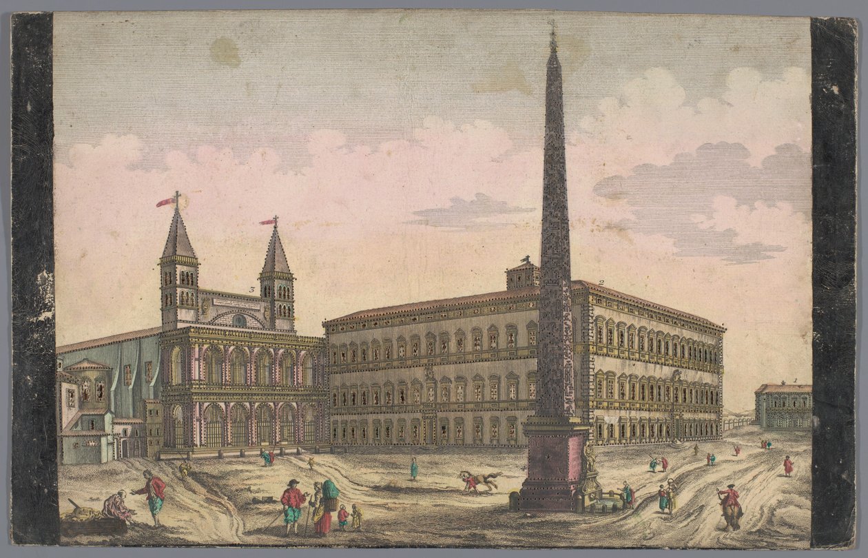 Udsigt over Piazza di San Giovanni i Laterano i Rom Udsigt over Place de St Lean de Lateran (titel på objekt) af Kaiserlich Franziskische Akademie