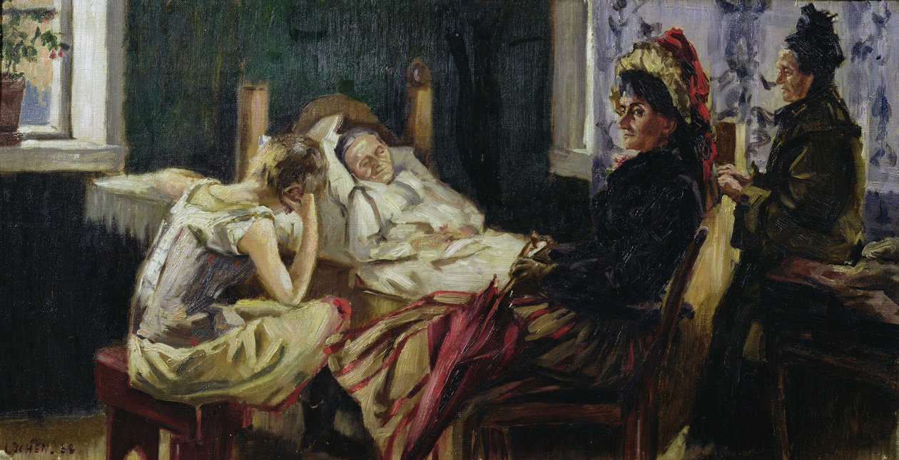 Besøg hos en patient (olie på lærred) af Kalle Lochen