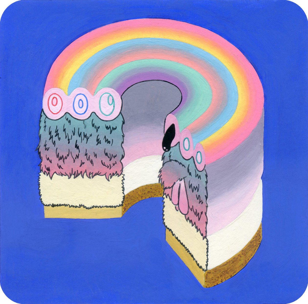 Fuzzcake, 2017 (blandet medier på papir) af Kam Tsz