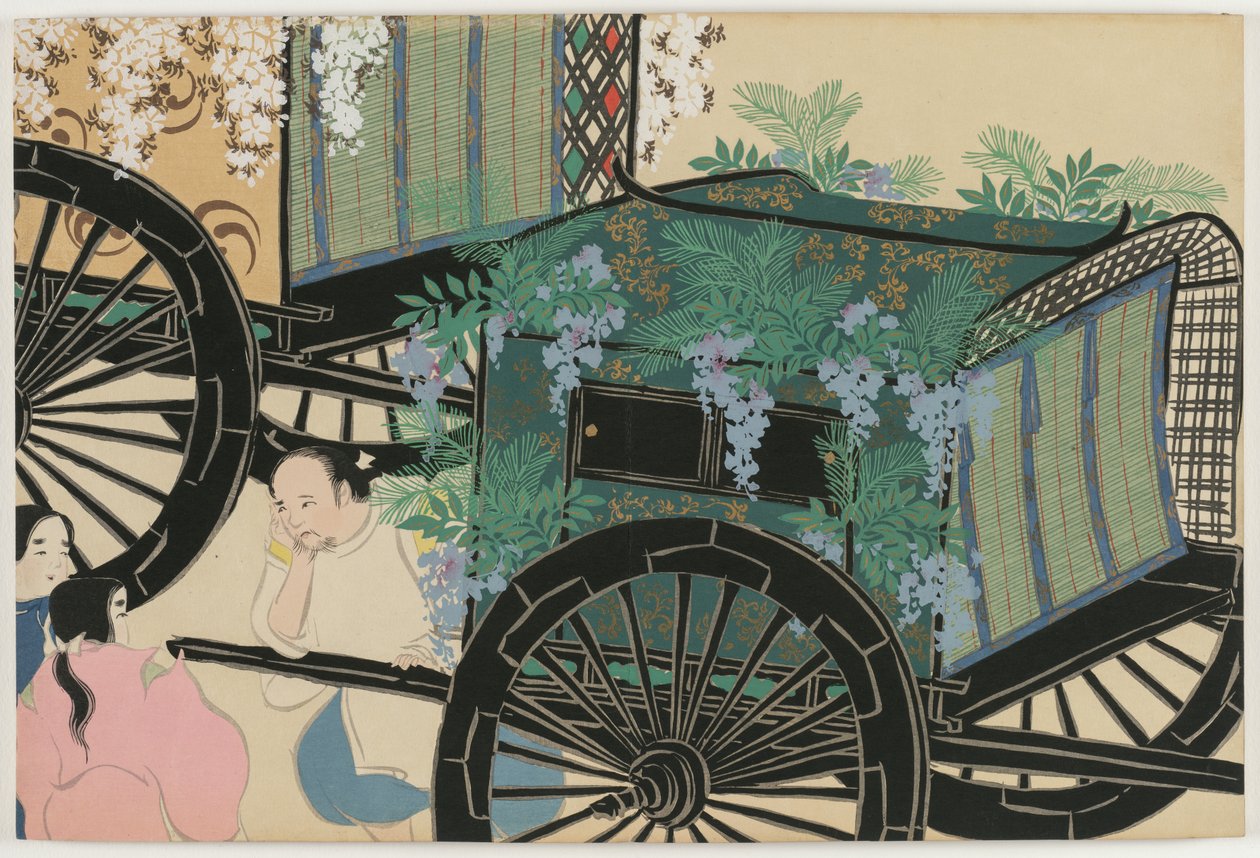 Flowers of a Hundred Worlds (Momoyogusa): Blomsterdraperede vogne (Hanasashiguruma) af Kamisaka Sekka